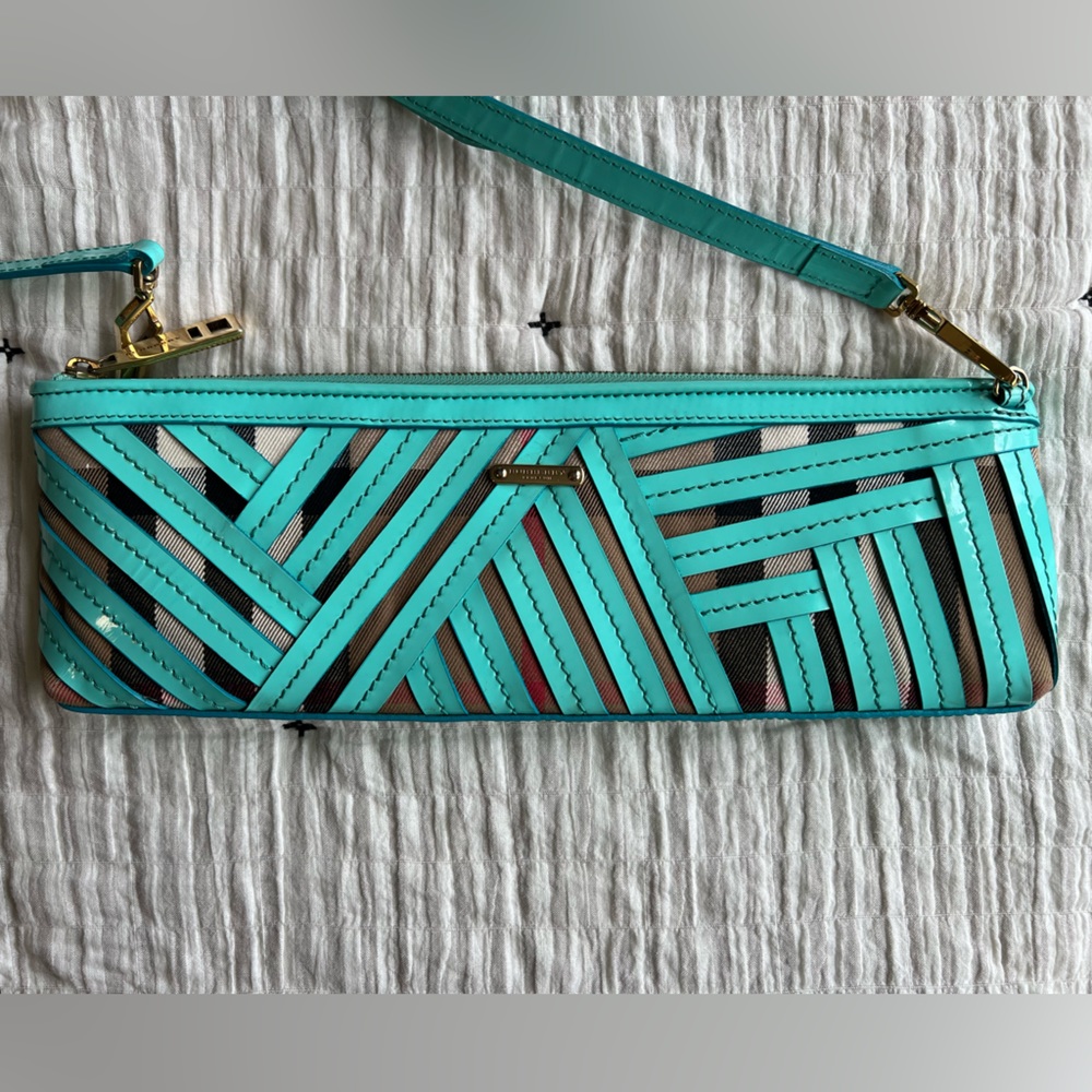 Burberry Prorsum stitch crossbody clutch teal stripe bag. Rare find!!